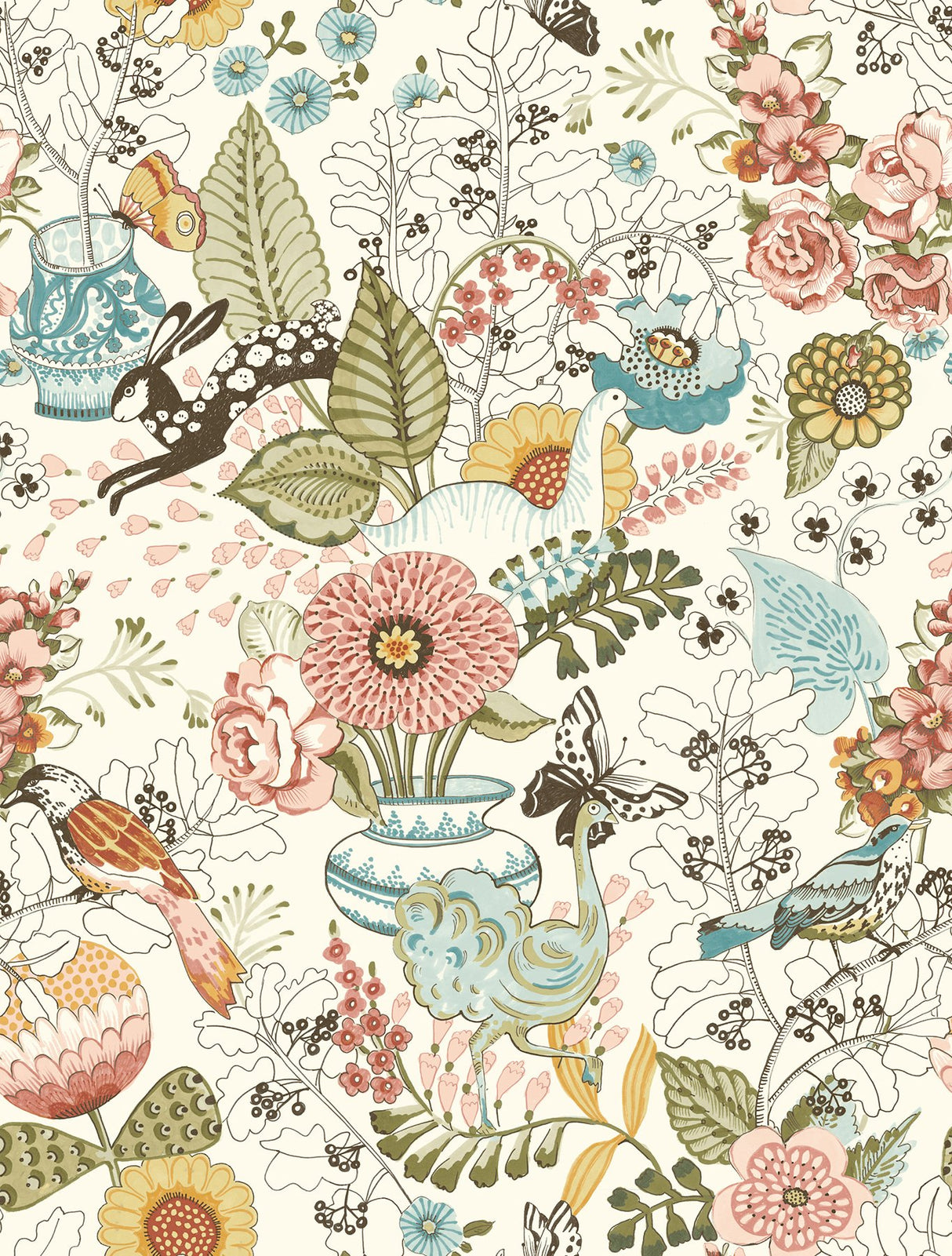 Whimsy Pink Fauna Wallpaper with Whimsical Animals Pattern - Brewster 4135-12802