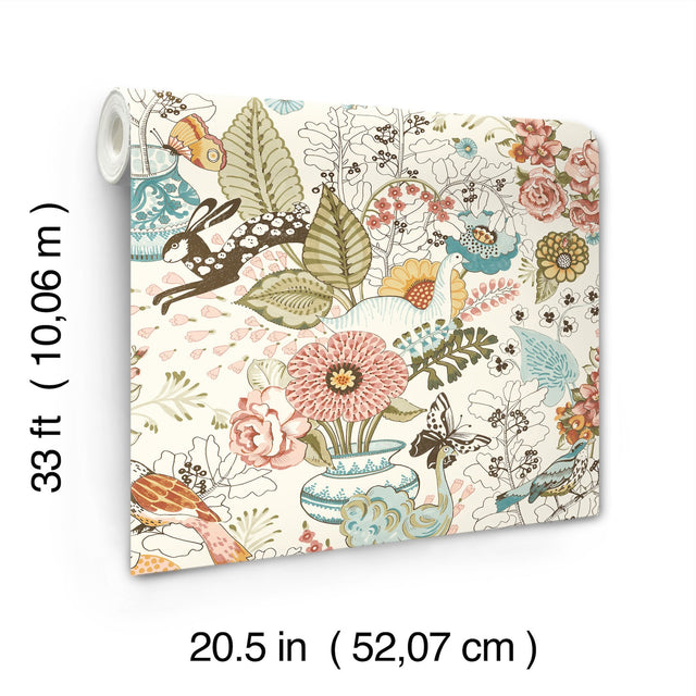 Whimsy Pink Fauna Wallpaper with Whimsical Animals Pattern - Brewster 4135-12802
