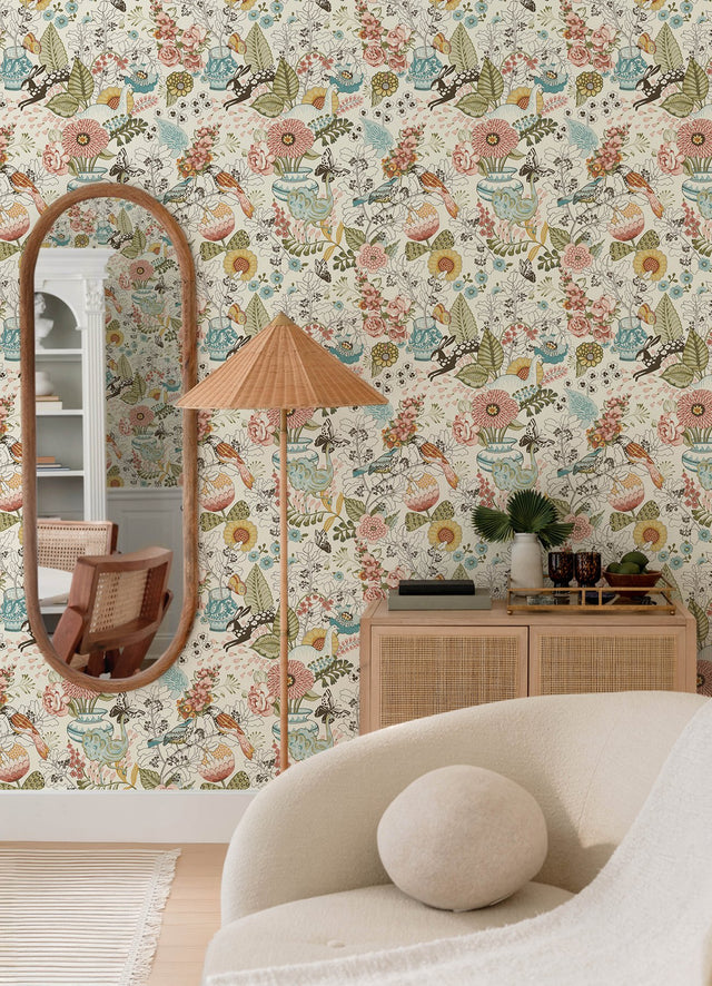 Whimsy Pink Fauna Wallpaper with Whimsical Animals Pattern - Brewster 4135-12802