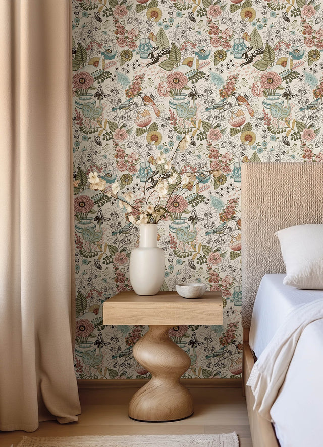 Whimsy Pink Fauna Wallpaper with Whimsical Animals Pattern - Brewster 4135-12802