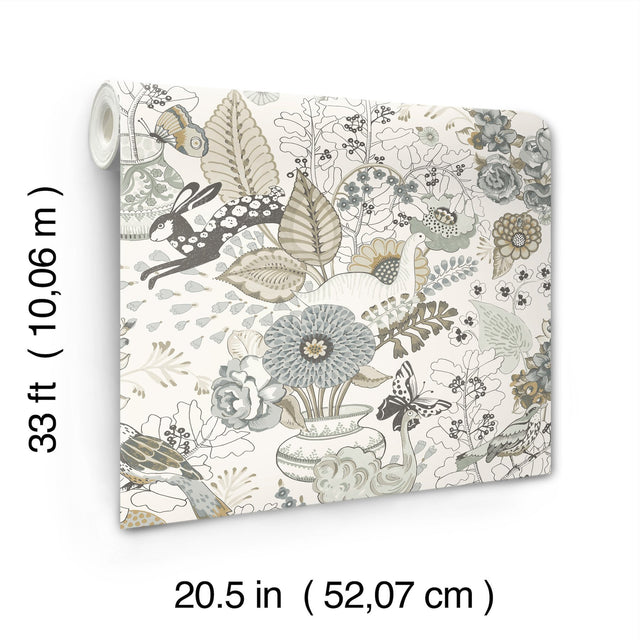 Whimsy Neutral Fauna Wallpaper with Animals Motif, Whimsical Non Woven - A-Street Prints 4135-12806