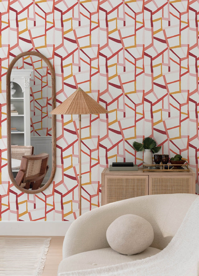 Tate Pink Geometric Linen Wallpaper with Abstract Modern Pattern - A-Street Prints 4135-25846