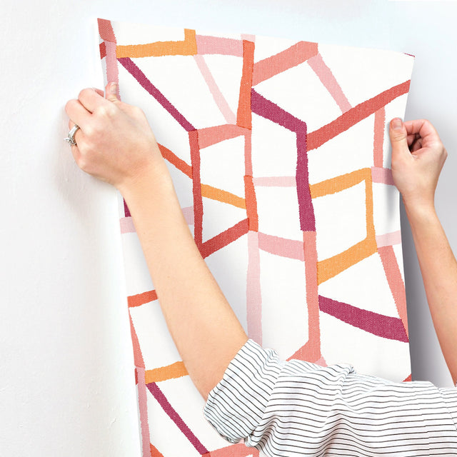 Tate Pink Geometric Linen Wallpaper with Abstract Modern Pattern - A-Street Prints 4135-25846