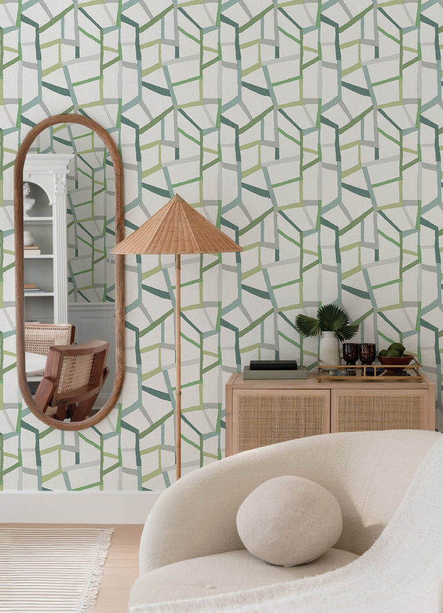 Tate Green Geometric Linen Wallpaper with Abstract Modern Pattern - A-Street Prints 4135-25847