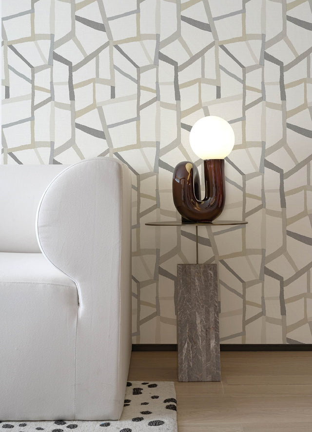 Tate Grey Geometric Linen Wallpaper with Abstract Modern Pattern - A-Street Prints 4135-25848