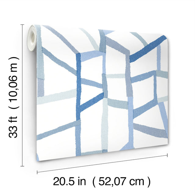 Tate Blue Geometric Linen Wallpaper with Abstract Modern Pattern - A-Street Prints 4135-25849