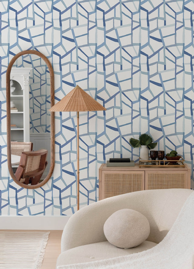 Tate Blue Geometric Linen Wallpaper with Abstract Modern Pattern - A-Street Prints 4135-25849