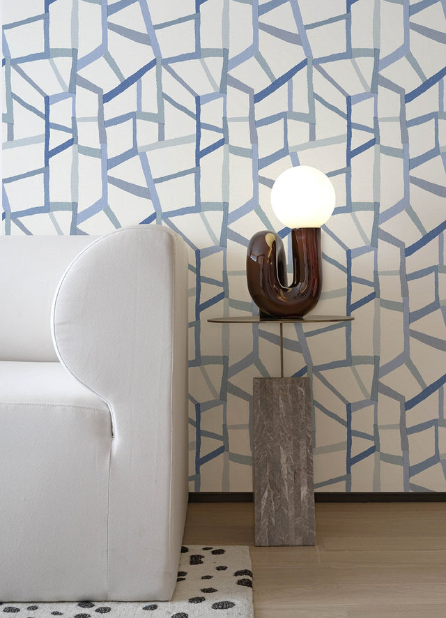 Tate Blue Geometric Linen Wallpaper with Abstract Modern Pattern - A-Street Prints 4135-25849