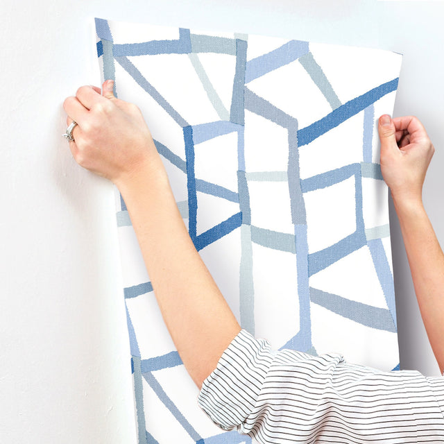 Tate Blue Geometric Linen Wallpaper with Abstract Modern Pattern - A-Street Prints 4135-25849
