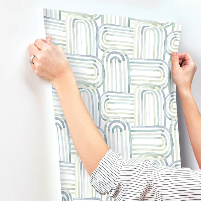 Lolly Teal Arches Wallpaper with Whimsical Abstract Pattern - A-Street Prints 4135-27270