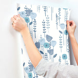 Mabel Blue Floral Field Wallpaper with Whimsical Botanical Flowers - A-Street Prints 4135-27274