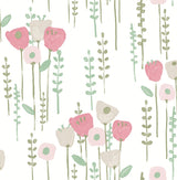 Mabel Pink Floral Field Wallpaper with Whimsical Botanical Flowers - A-Street Prints 4135-27275