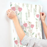 Mabel Pink Floral Field Wallpaper with Whimsical Botanical Flowers - A-Street Prints 4135-27275