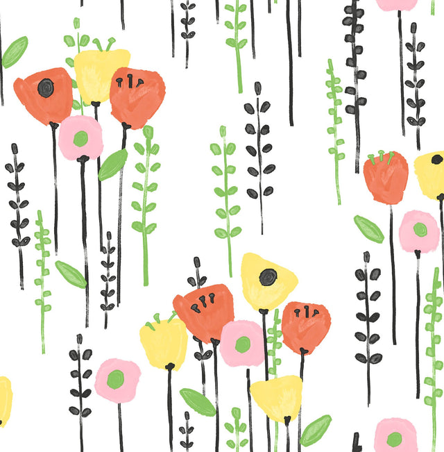Mabel Yellow Floral Field Wallpaper with Whimsical Botanical Flower Pattern - A-Street Prints 4135-27276