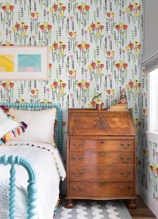 Mabel Yellow Floral Field Wallpaper with Whimsical Botanical Flower Pattern - A-Street Prints 4135-27276