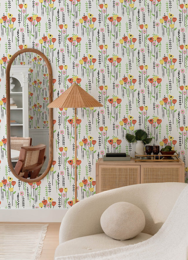 Mabel Yellow Floral Field Wallpaper with Whimsical Botanical Flower Pattern - A-Street Prints 4135-27276