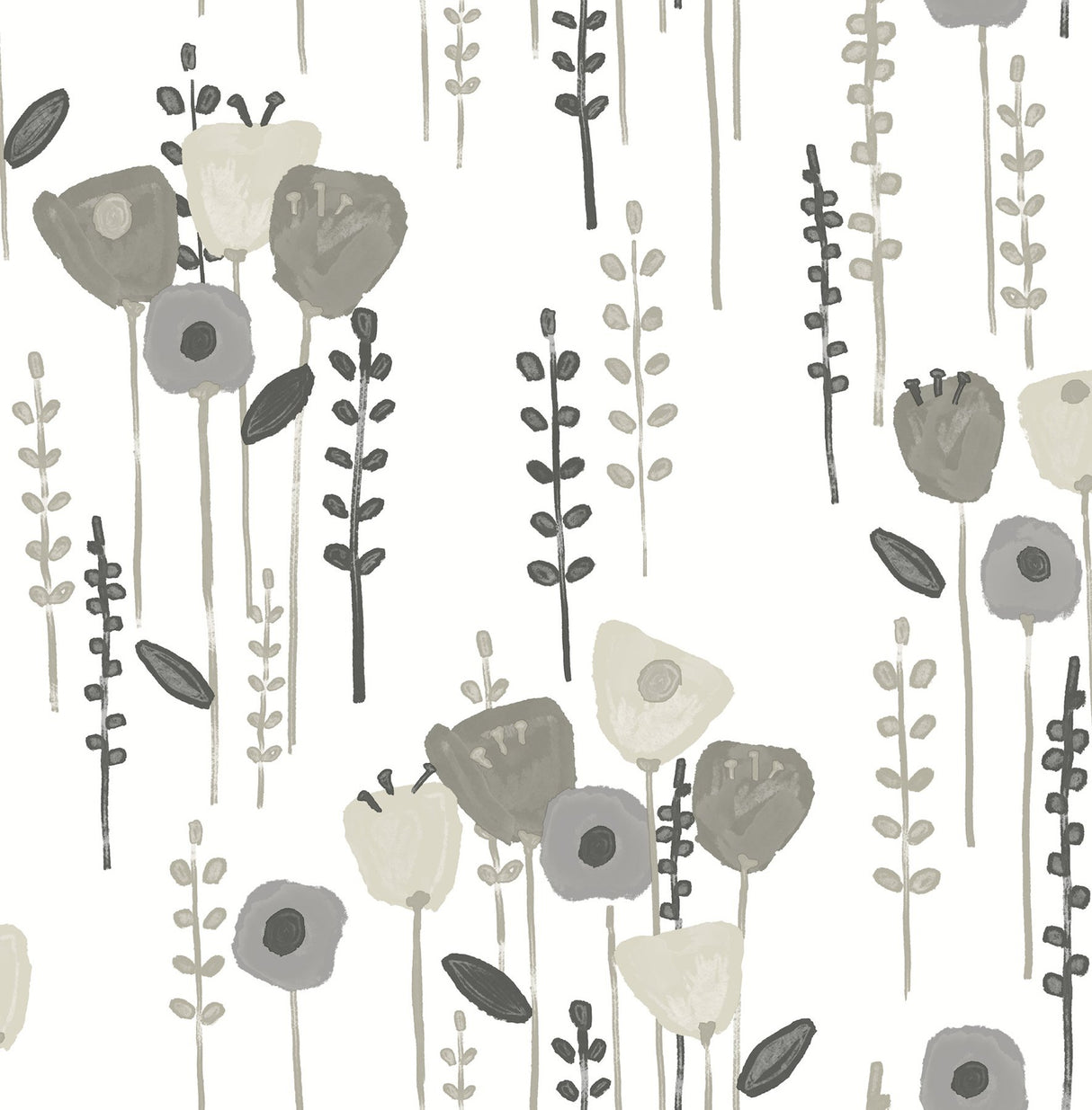Mabel Grey Floral Field Wallpaper with Whimsical Botanical Flower Pattern - A-Street Prints 4135-27277