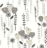 Mabel Grey Floral Field Wallpaper with Whimsical Botanical Flower Pattern - A-Street Prints 4135-27277