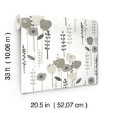 Mabel Grey Floral Field Wallpaper with Whimsical Botanical Flower Pattern - A-Street Prints 4135-27277