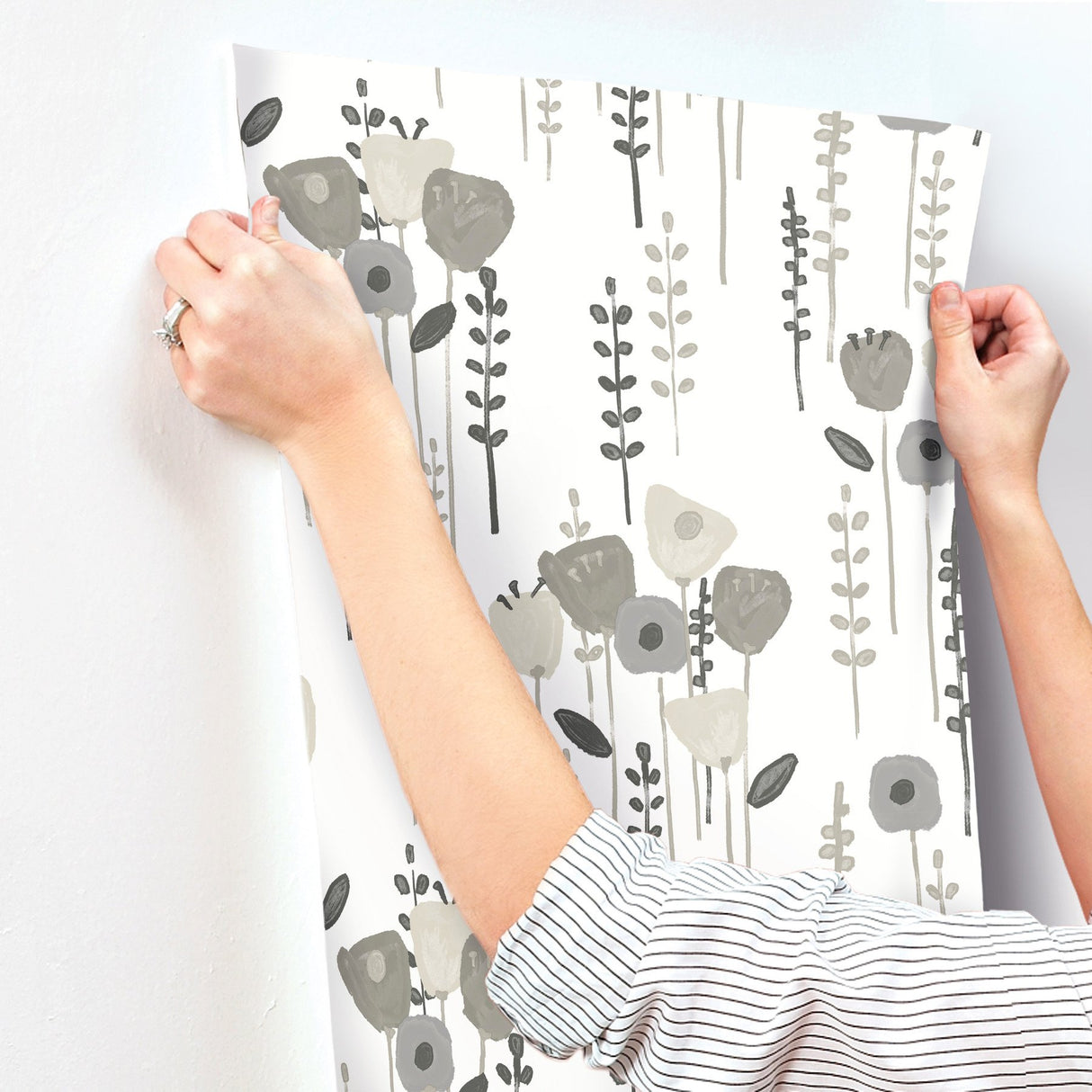 Mabel Grey Floral Field Wallpaper with Whimsical Botanical Flower Pattern - A-Street Prints 4135-27277
