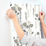 Mabel Grey Floral Field Wallpaper with Whimsical Botanical Flower Pattern - A-Street Prints 4135-27277