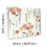 Mabel Coral Floral Field Wallpaper with Whimsical Botanical Flowers - A-Street Prints 4135-27278
