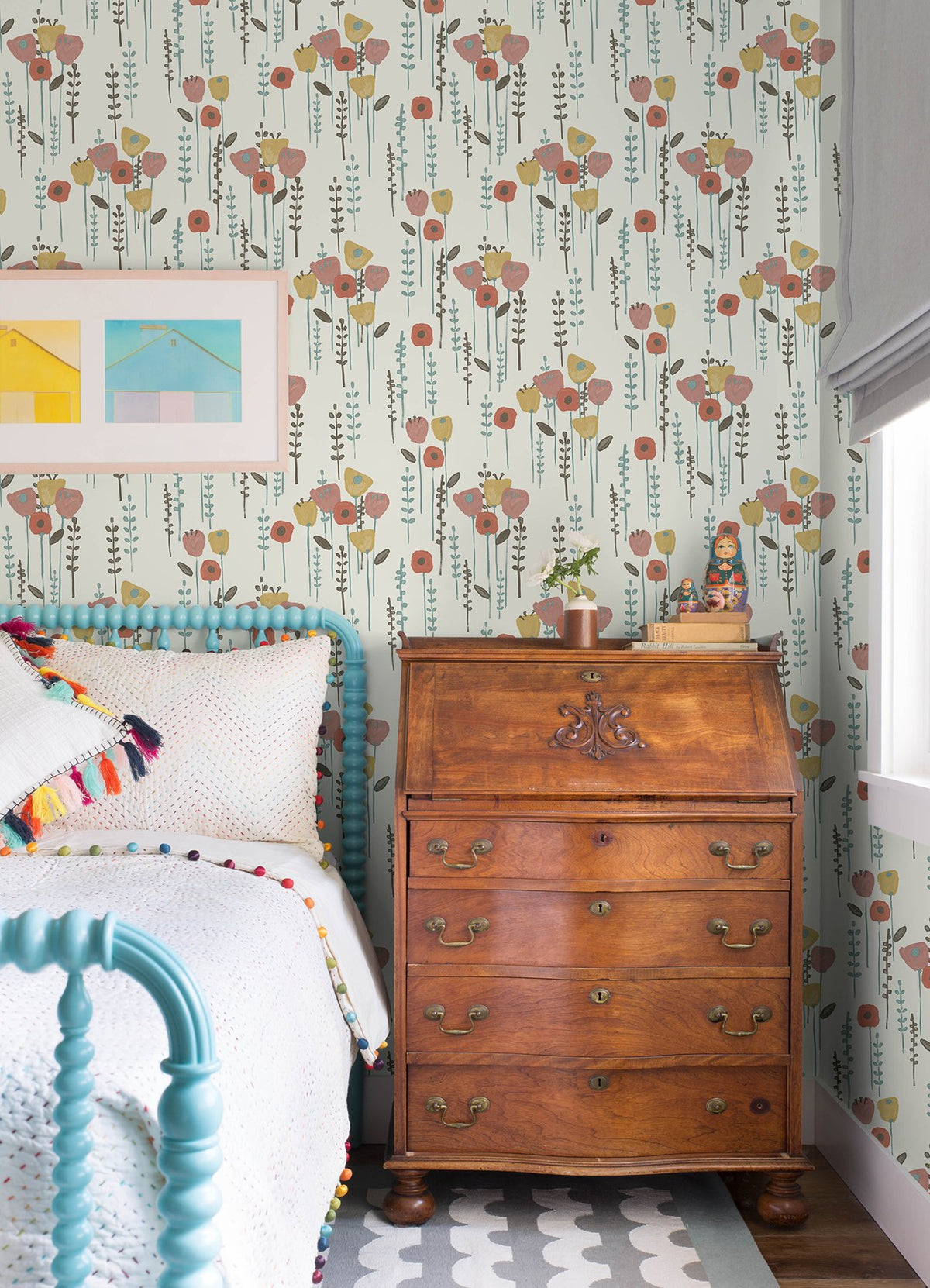 Mabel Coral Floral Field Wallpaper with Whimsical Botanical Flowers ...