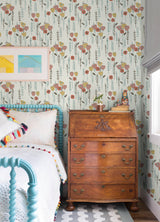 Mabel Coral Floral Field Wallpaper with Whimsical Botanical Flowers - A-Street Prints 4135-27278