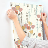 Mabel Coral Floral Field Wallpaper with Whimsical Botanical Flowers - A-Street Prints 4135-27278