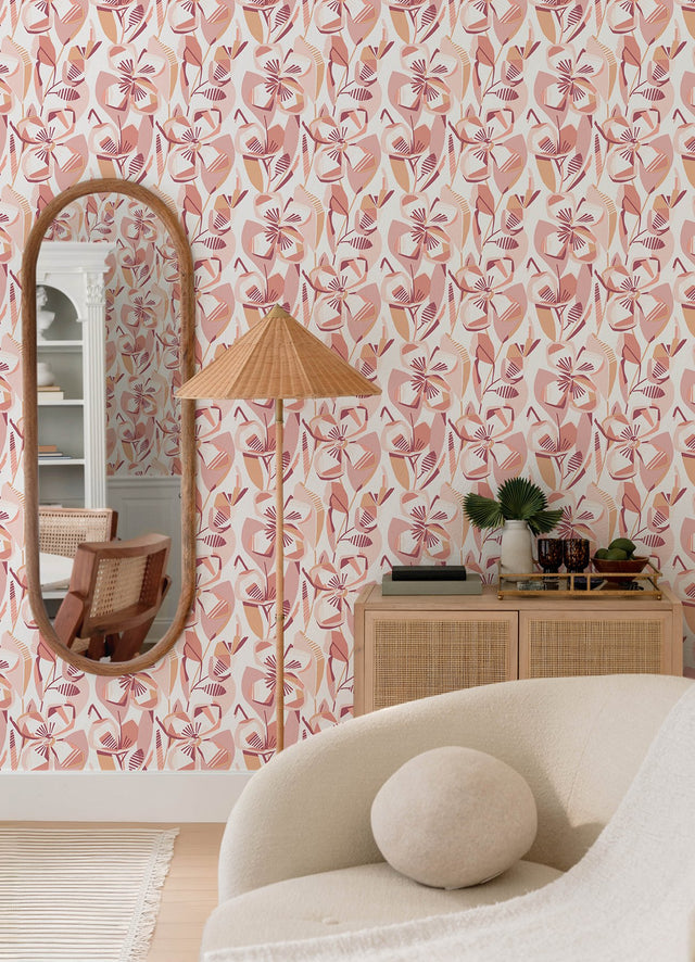 Nathalie Coral Abstract Blooms Wallpaper with Raised Ink Texture - A-Street Prints 4135-27279
