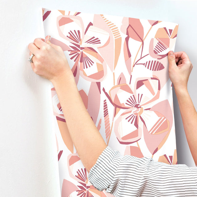 Nathalie Coral Abstract Blooms Wallpaper with Raised Ink Texture - A-Street Prints 4135-27279