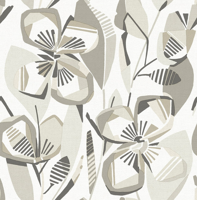 Nathalie Beige Abstract Blooms Wallpaper with Modern Botanical Flower Pattern, Raised Ink Textured - A-Street Prints 4135-27280