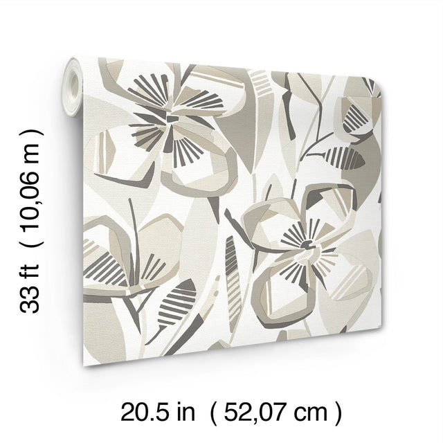 Nathalie Beige Abstract Blooms Wallpaper with Modern Botanical Flower Pattern, Raised Ink Textured - A-Street Prints 4135-27280