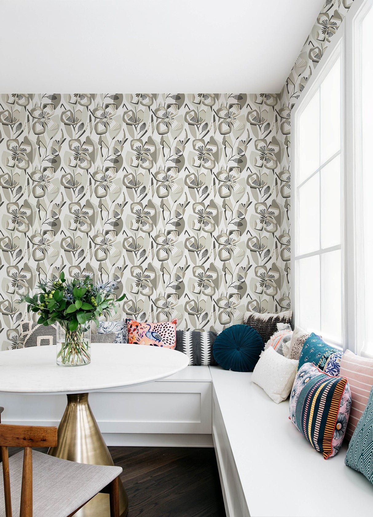 Nathalie Beige Abstract Blooms Wallpaper with Modern Botanical Flower Pattern, Raised Ink Textured - A-Street Prints 4135-27280