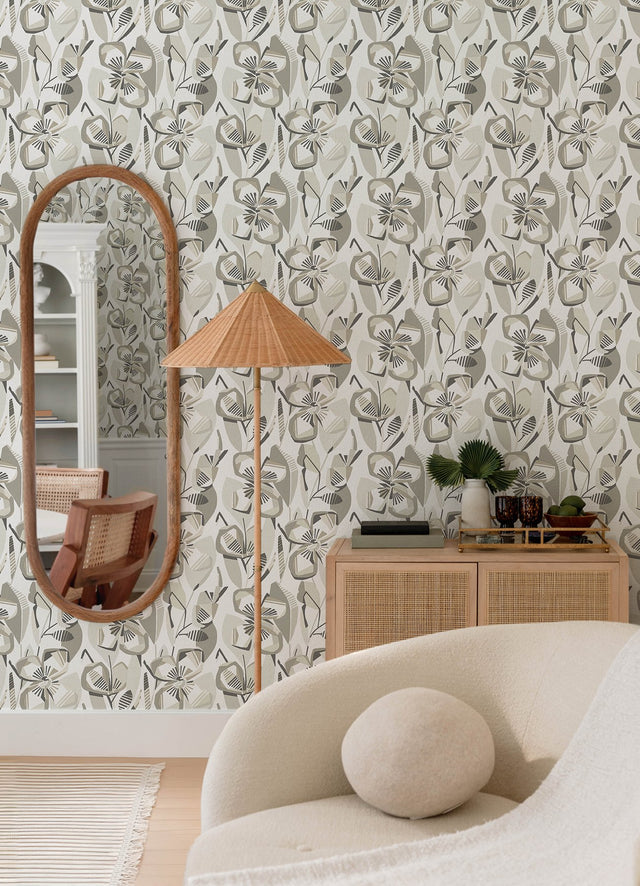 Nathalie Beige Abstract Blooms Wallpaper with Modern Botanical Flower Pattern, Raised Ink Textured - A-Street Prints 4135-27280