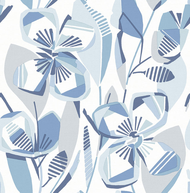 Nathalie Blue Abstract Blooms Wallpaper with Modern Botanical Floral Pattern, Raised Ink Texture - A-Street Prints 4135-27281