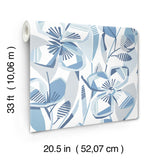 Nathalie Blue Abstract Blooms Wallpaper with Modern Botanical Floral Pattern, Raised Ink Texture - A-Street Prints 4135-27281