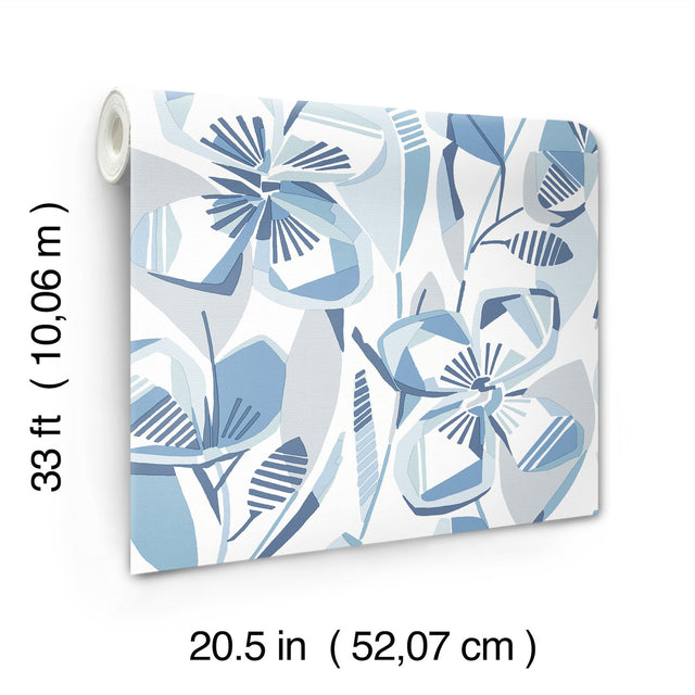 Nathalie Blue Abstract Blooms Wallpaper with Modern Botanical Floral Pattern, Raised Ink Texture - A-Street Prints 4135-27281