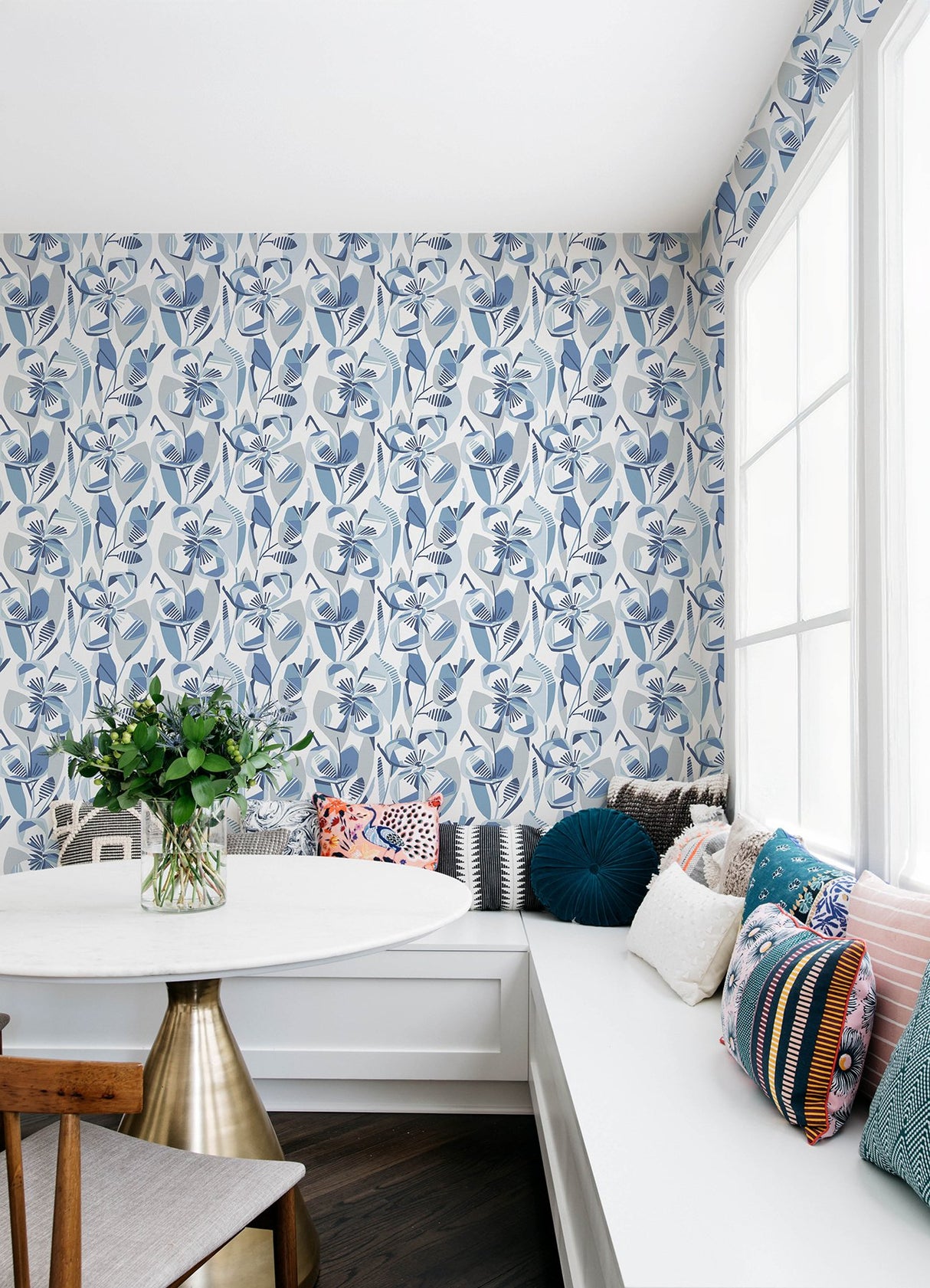 Nathalie Blue Abstract Blooms Wallpaper with Modern Botanical Floral Pattern, Raised Ink Texture - A-Street Prints 4135-27281