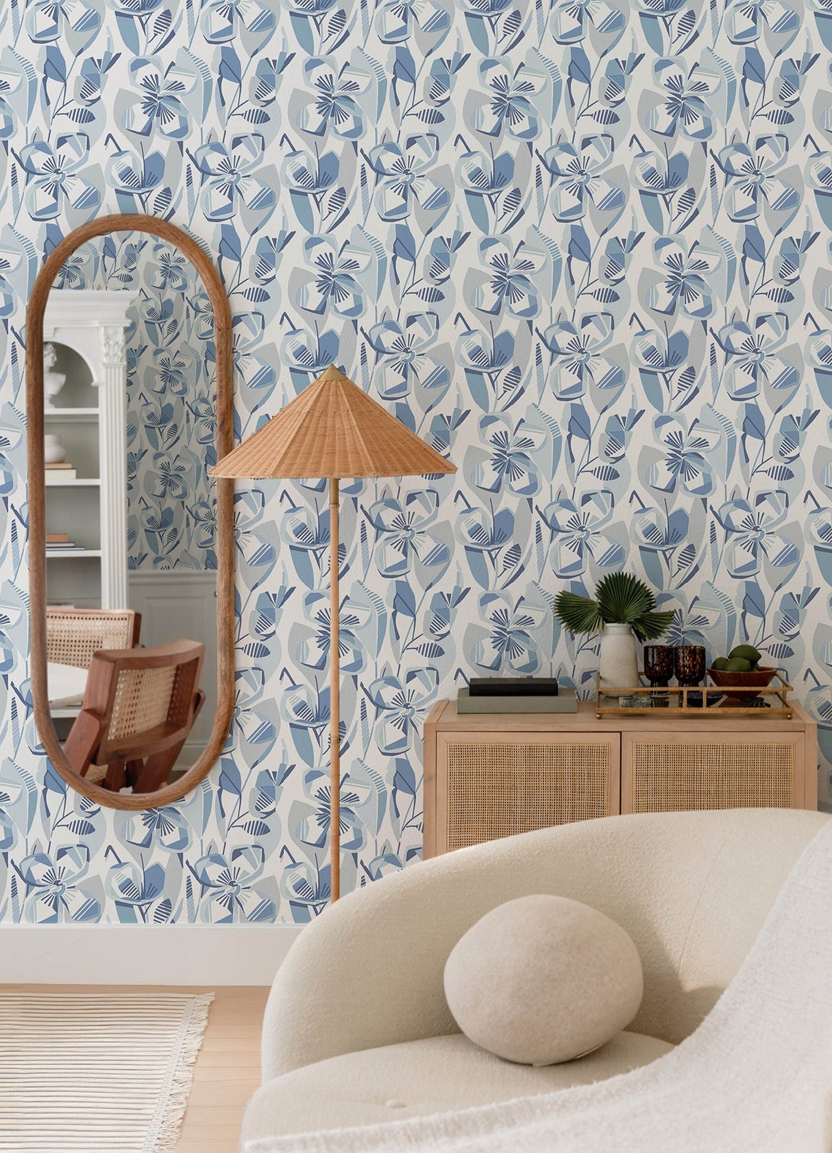 Nathalie Blue Abstract Blooms Wallpaper with Modern Botanical Floral Pattern, Raised Ink Texture - A-Street Prints 4135-27281