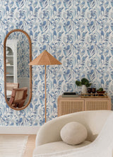 Nathalie Blue Abstract Blooms Wallpaper with Modern Botanical Floral Pattern, Raised Ink Texture - A-Street Prints 4135-27281