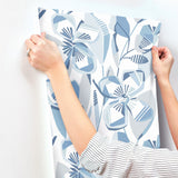 Nathalie Blue Abstract Blooms Wallpaper with Modern Botanical Floral Pattern, Raised Ink Texture - A-Street Prints 4135-27281
