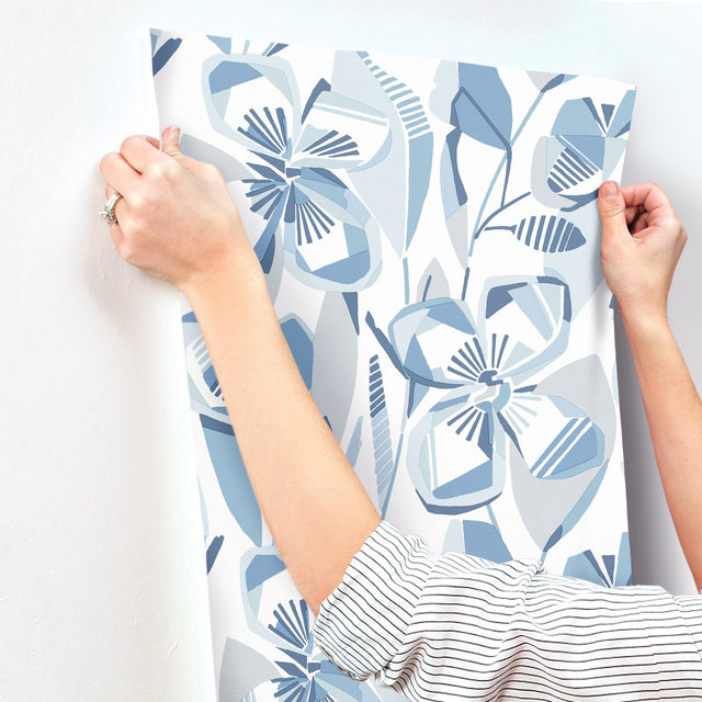 Nathalie Blue Abstract Blooms Wallpaper with Modern Botanical Floral Pattern, Raised Ink Texture - A-Street Prints 4135-27281
