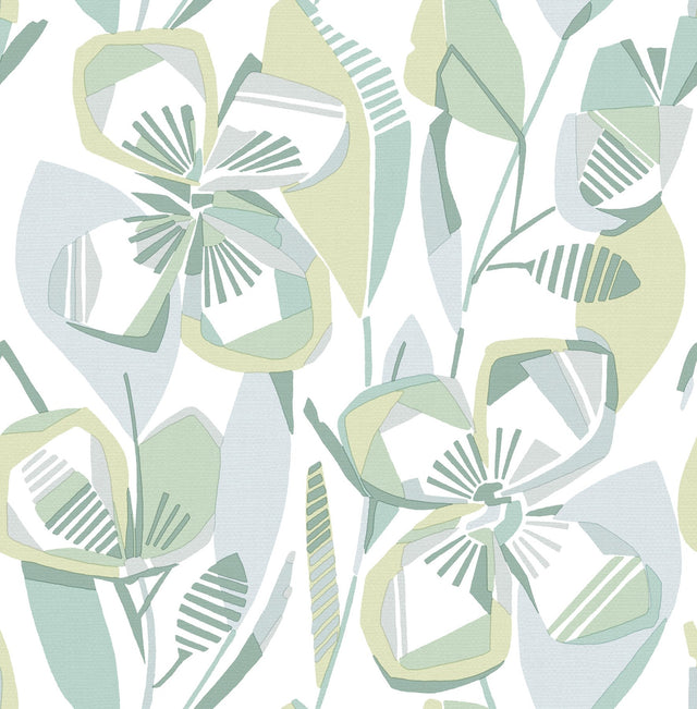Nathalie Light Green Abstract Blooms Wallpaper with Modern Botanical Floral Pattern - A-Street Prints 4135-27282
