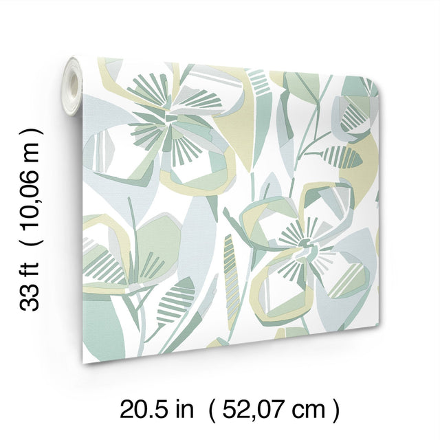 Nathalie Light Green Abstract Blooms Wallpaper with Modern Botanical Floral Pattern - A-Street Prints 4135-27282