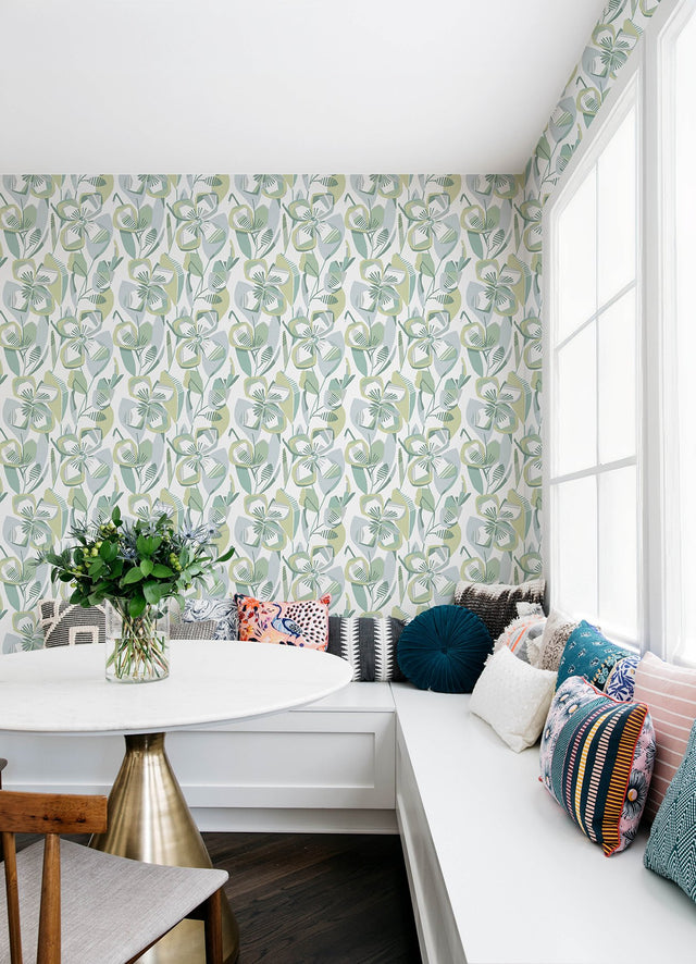 Nathalie Light Green Abstract Blooms Wallpaper with Modern Botanical Floral Pattern - A-Street Prints 4135-27282