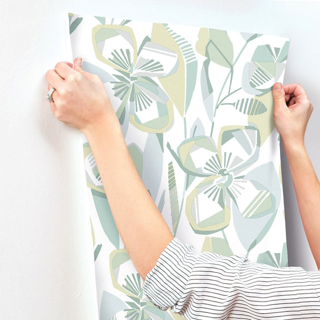 Nathalie Light Green Abstract Blooms Wallpaper with Modern Botanical Floral Pattern - A-Street Prints 4135-27282
