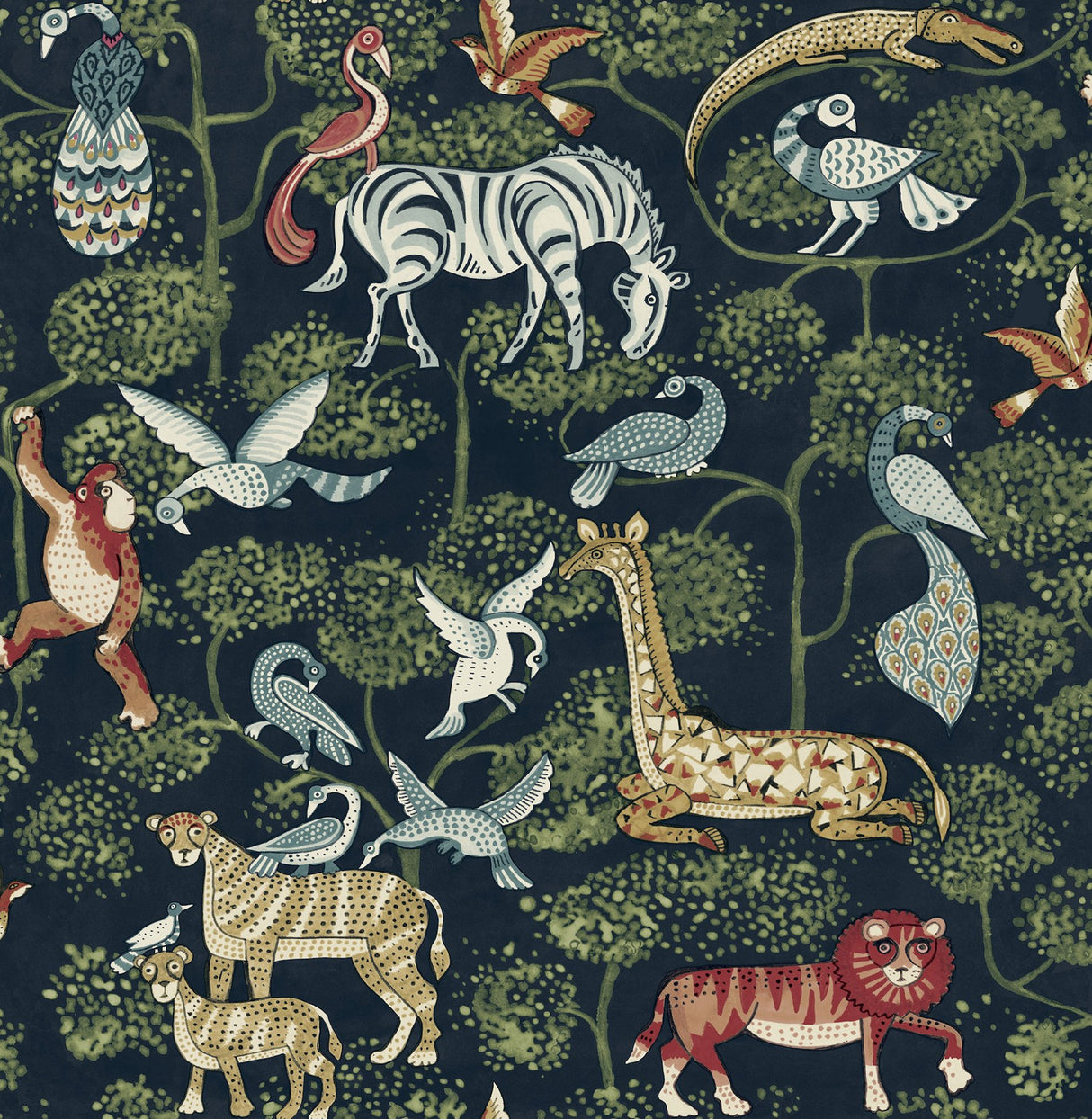 Rigby Navy Jungle Animals Wallpaper with Whimsical Animal Pattern - A-Street Prints 4135-27285