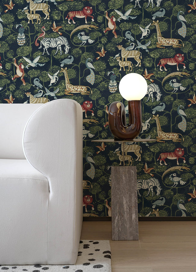 Rigby Navy Jungle Animals Wallpaper with Whimsical Animal Pattern - A-Street Prints 4135-27285