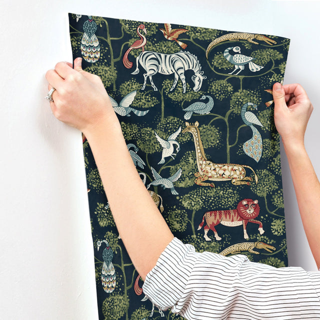 Rigby Navy Jungle Animals Wallpaper with Whimsical Animal Pattern - A-Street Prints 4135-27285